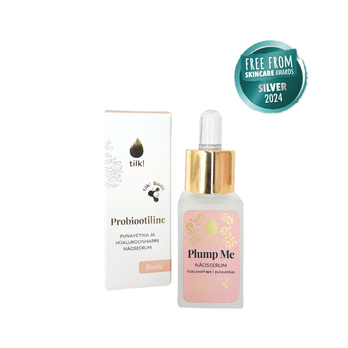 Plump Me probioottinen kosteuttava kasvoseerumi hyaluronihapolla ja punalevällä 15ml