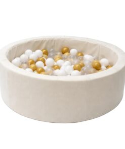 Pyöreä vaahtomuovipalloallas 90x30cm - Beige, 200 kultaista ja valkoista palloa