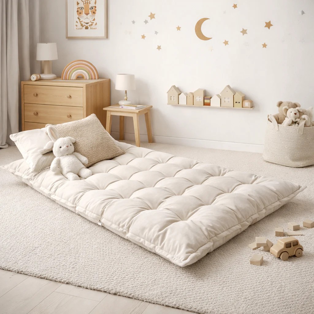 Tikattu lasten lattiatyyny, beige, 3 kokoa saatavilla
